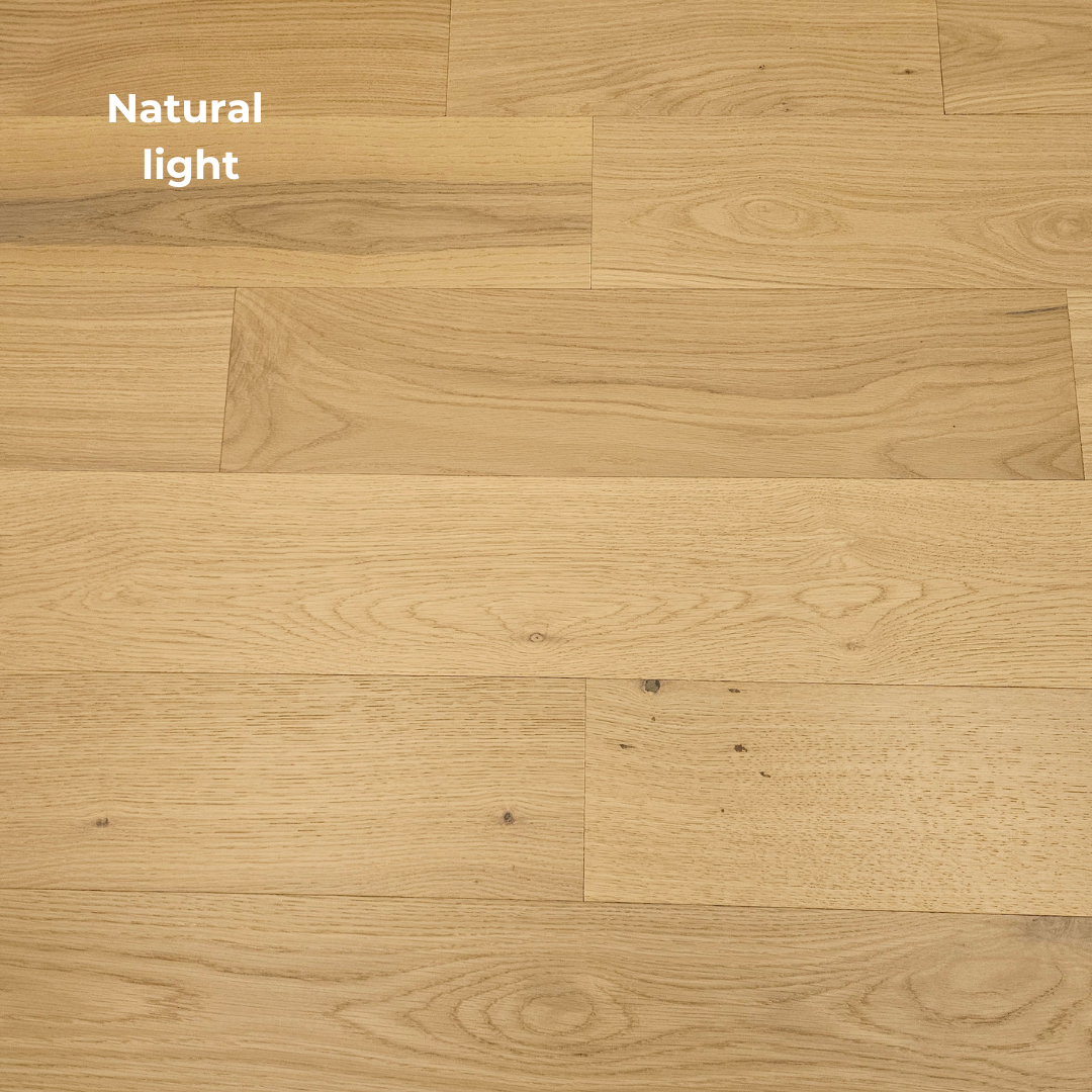 7 1/2" x 3/8" Engineered European White Oak Manchester Hardwood Flooring shown in Natural lighting