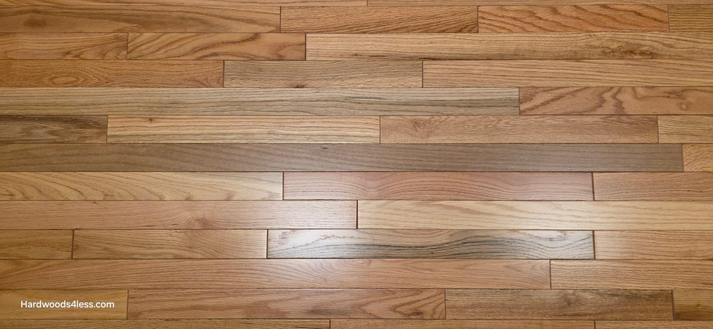2 1/4" x 3/4" Solid Red Oak Natural Mill Run Hardwood Flooring