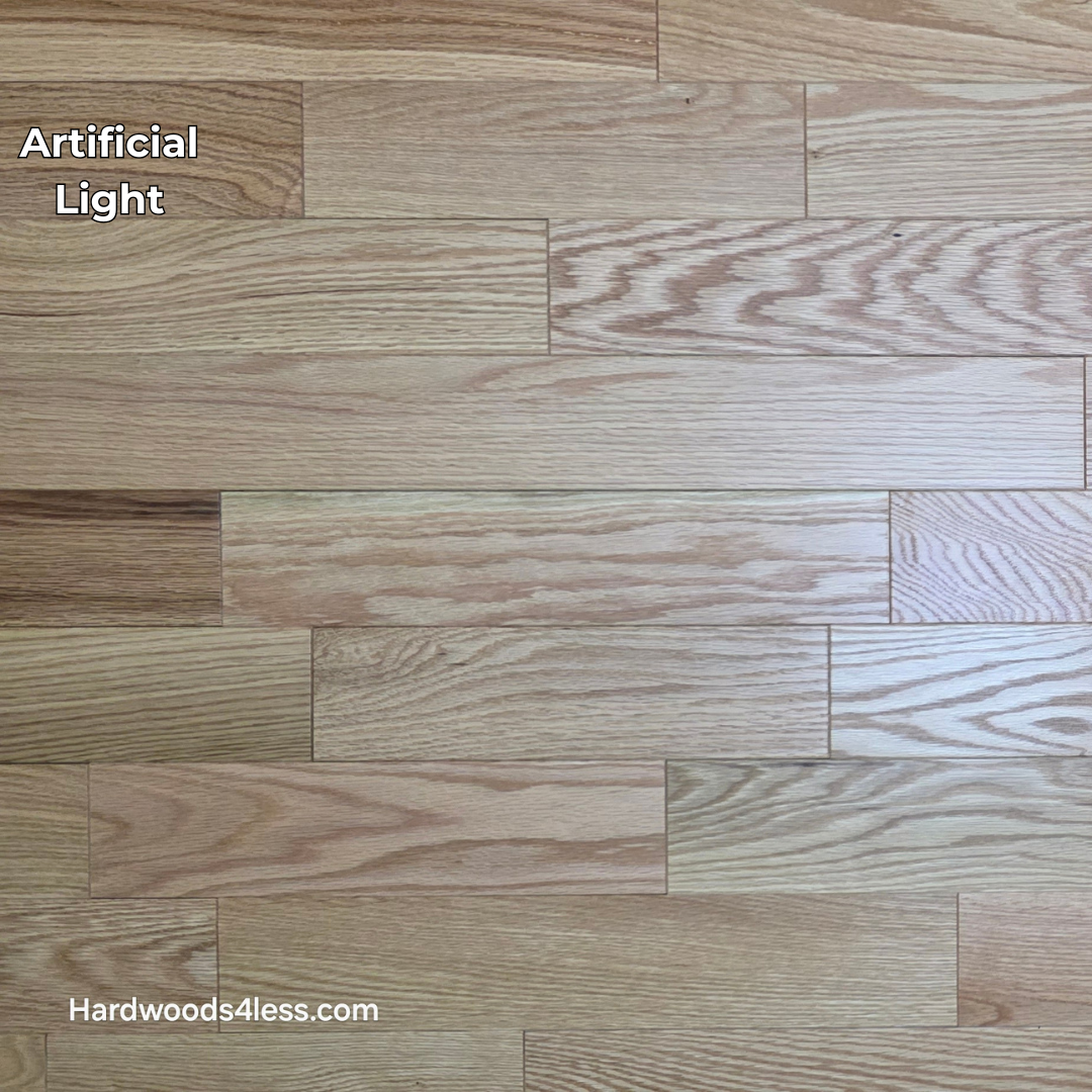 3 1/4" x 3/4" Solid Red Oak Natural Rustic Shorts Hardwood Flooring. Shown in natural light.