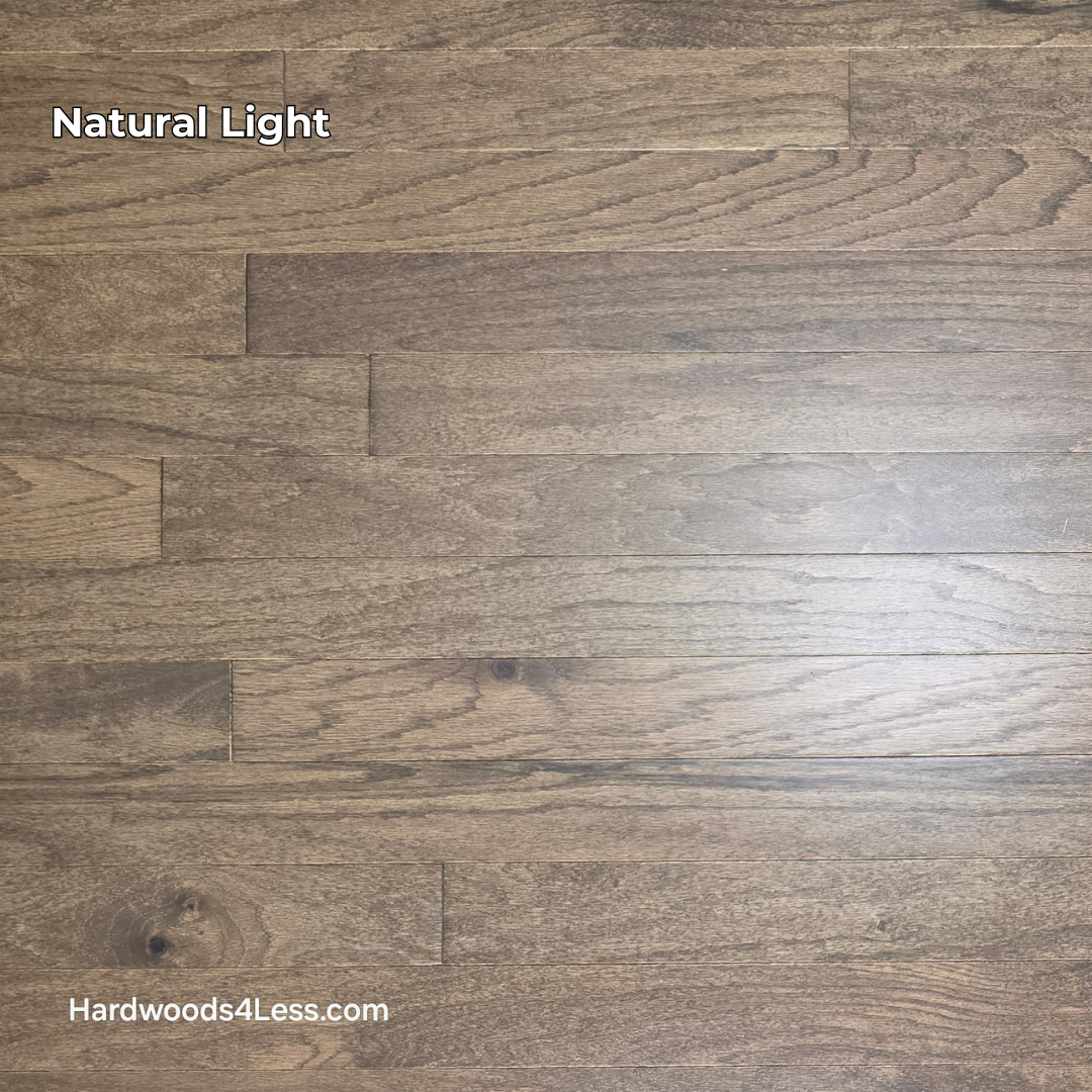 3" x 3/8" Engineered Red Oak Mace Hardwood Flooring. Shown close up in Natural lighting.
