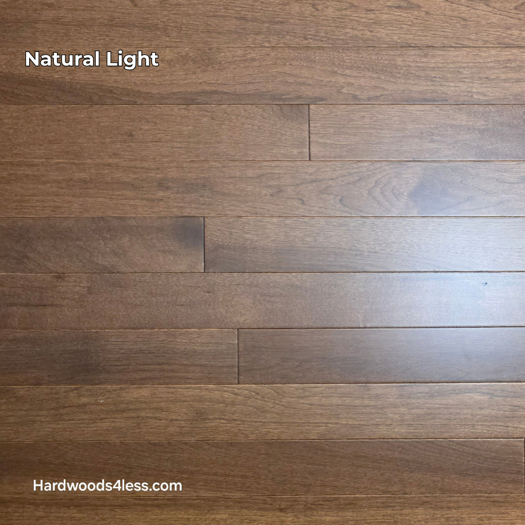 4" x 3/4" Solid Hickory Cortado Hardwood Flooring. Shown in natural lighting.