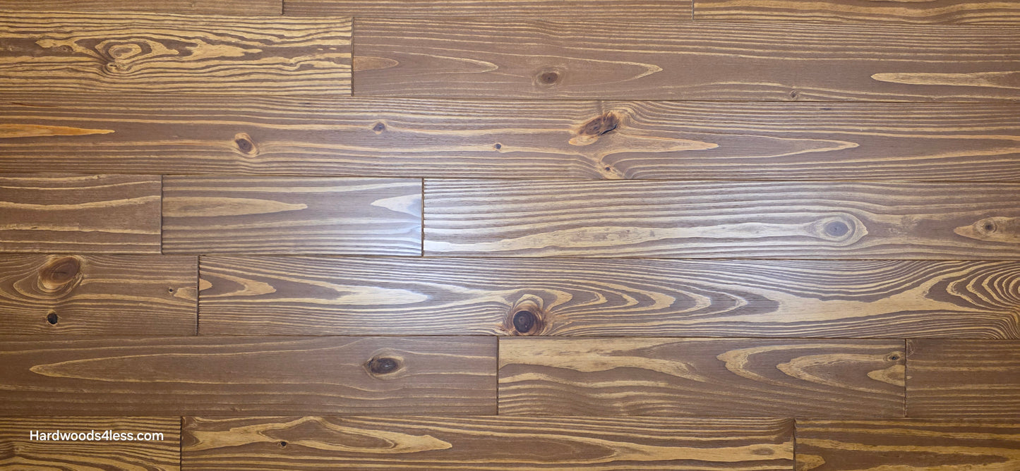 5 1/8" x 3/4" Southern Yellow Pine Nectar Solid Hardwood Flooring. Close up.