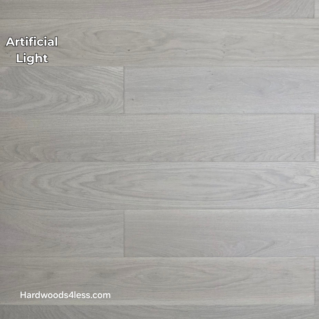 5" x 9/16" Engineered European Oak Vail Hardwood Flooring. Shown in artificial lighting.