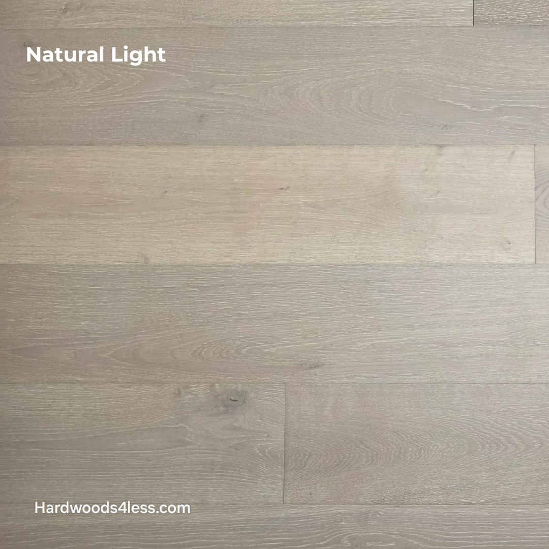 7 1/2" x 9/16" Engineered European Oak Sark Hardwood Flooring shown in natural lighting.