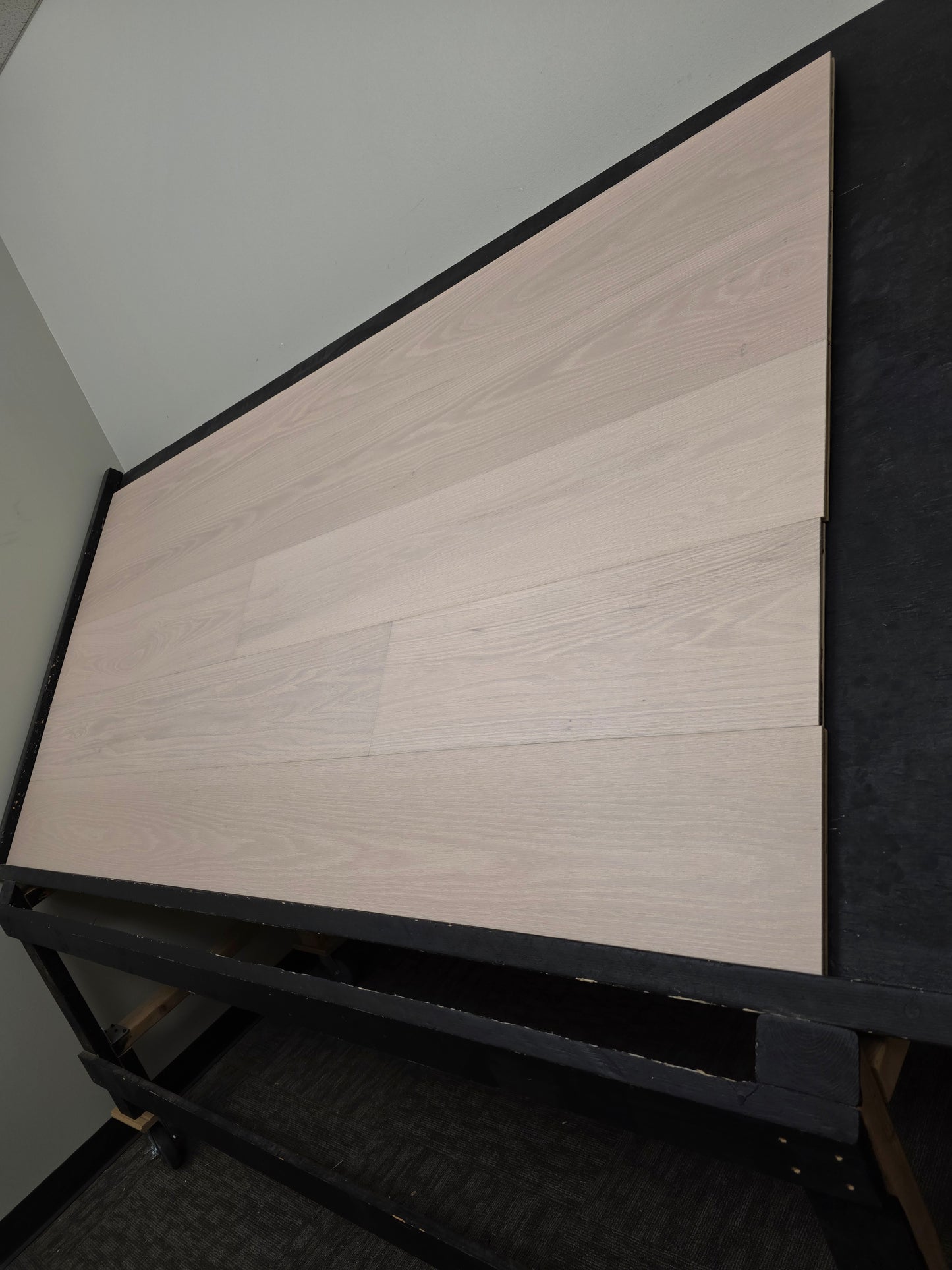 Engineered European Oak Antenne Hardwood Flooring wide angle right side on black table