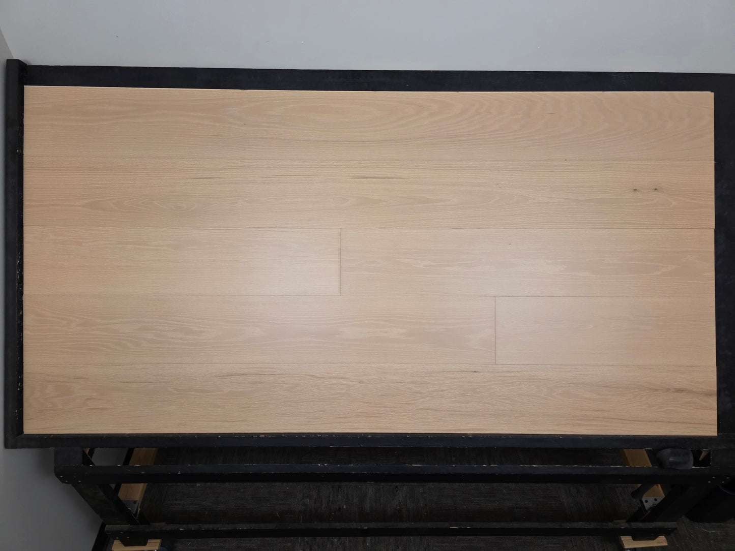 Engineered European Oak Loire Hardwood Flooring from afar wide shot black rack