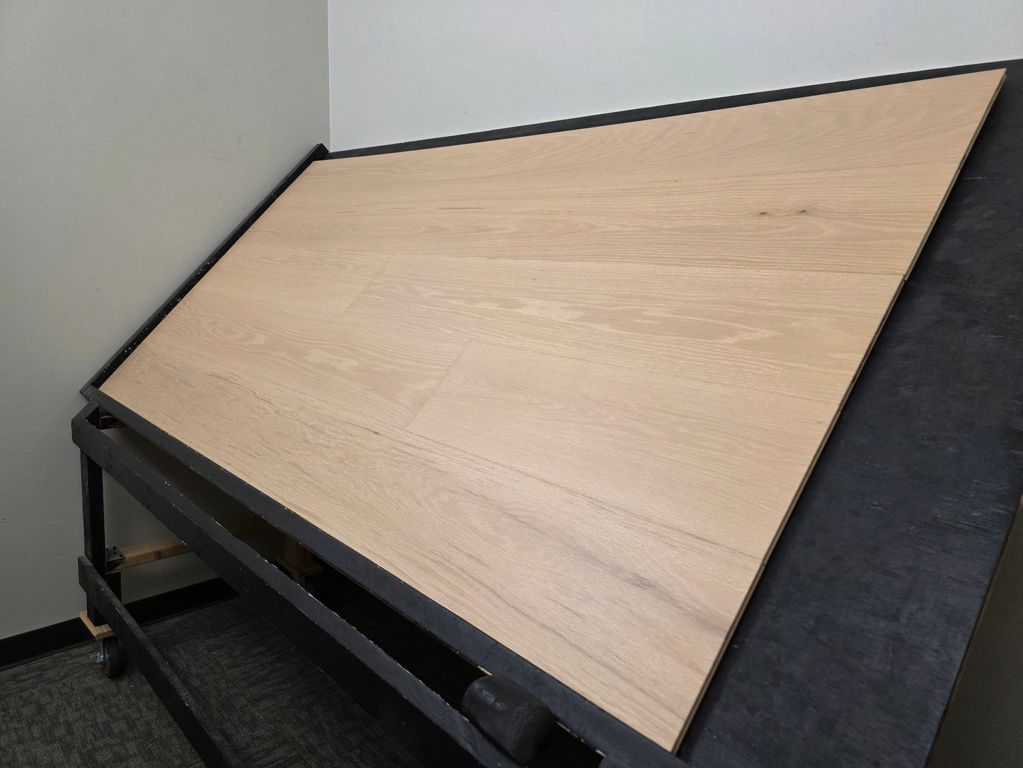 Engineered European Oak Loire Hardwood Flooring right side shot wide angle black rack