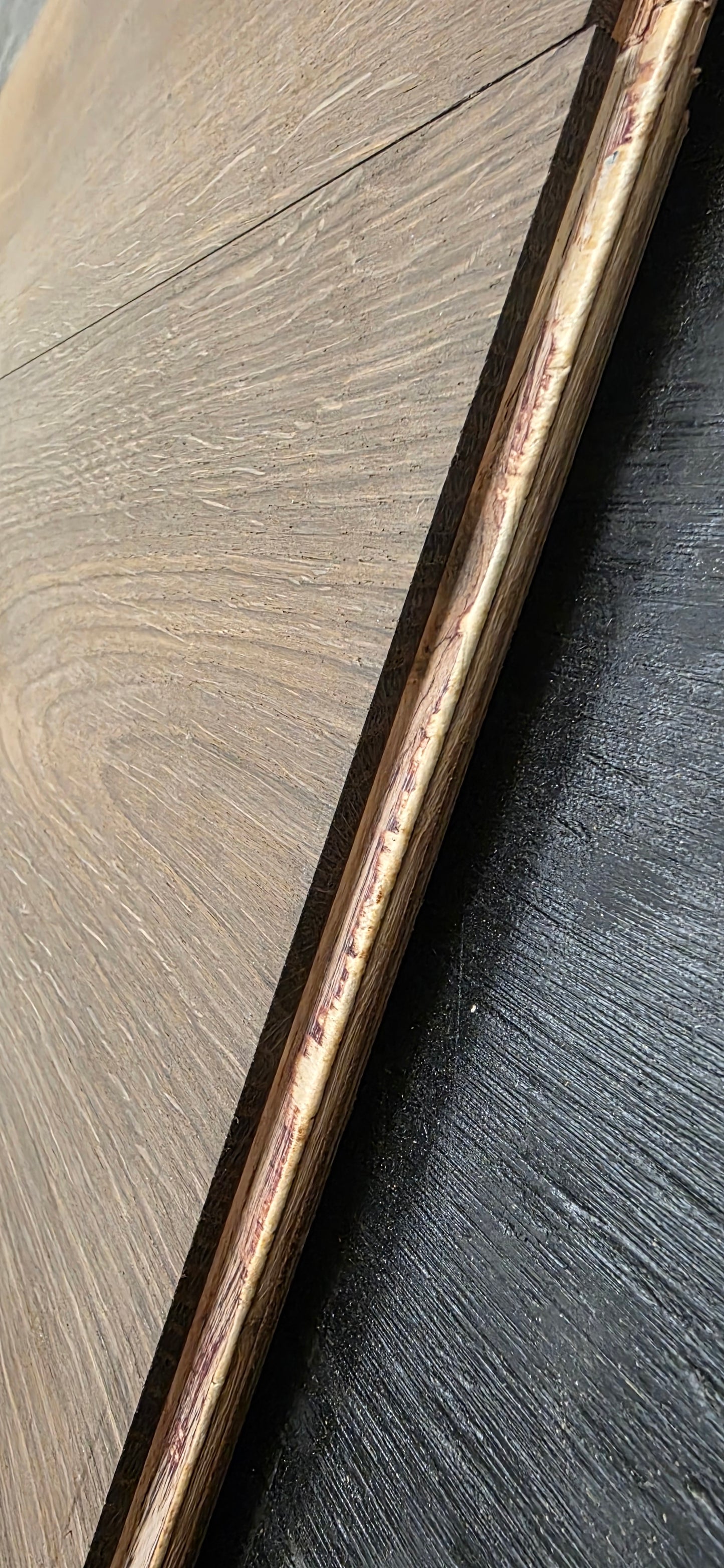Engineered Unfinished Smoked European Oak Hardwood Flooring up close shot of wear layer