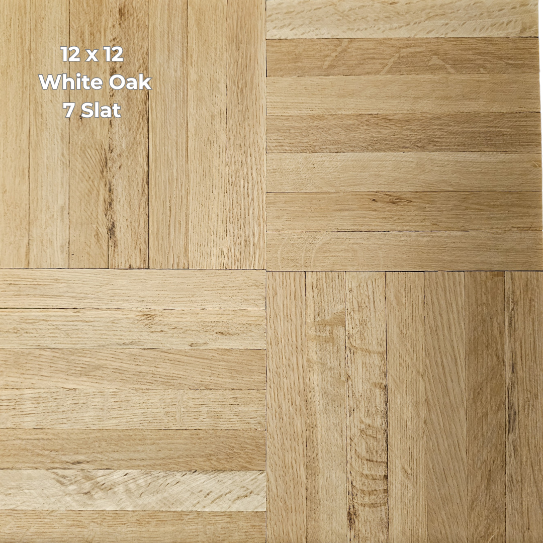 Unfinished White Oak 7-slat Parquet Hardwood Flooring close up