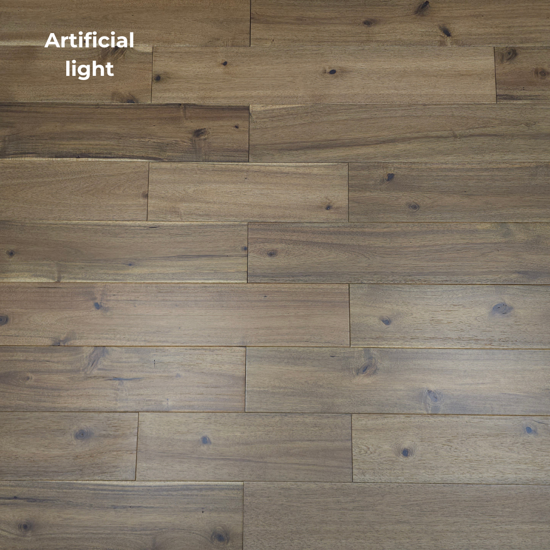 5" x 3/4" Asian Walnut Almond Hardwood Flooring shown in artificial lighting