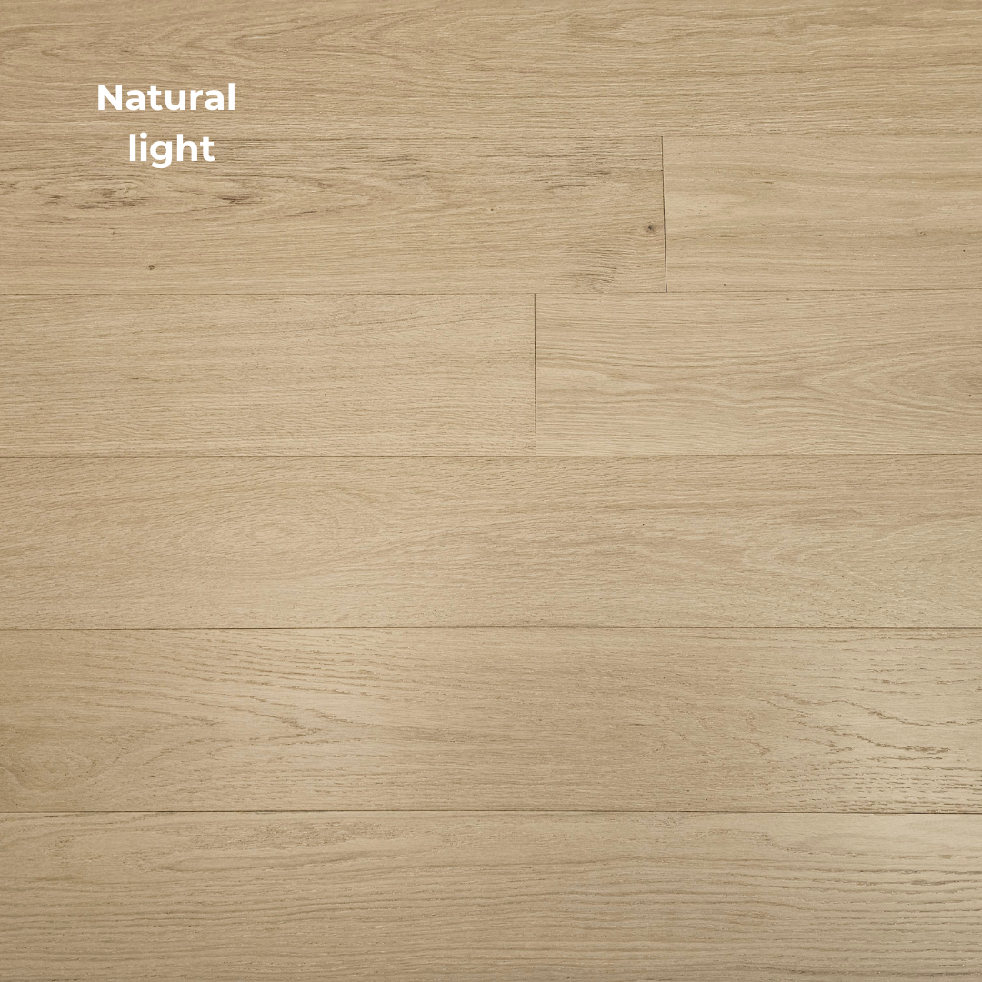 7 1/2" x 1/2" Engineered European Oak Eternal Glacier Stain Hardwood Flooring shown in natural lighting