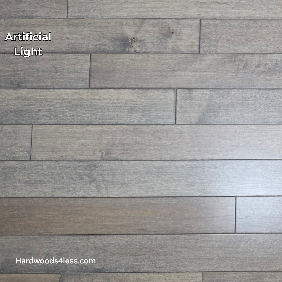 3 1/4" x 3/4" Solid Maple Dove Hardwood Flooring. Shown in artificial lighting.