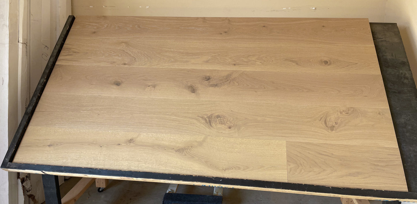 9.45" x 3/4" Engineered European Oak Albany Stain Hardwood Flooring shown on a black shooting table