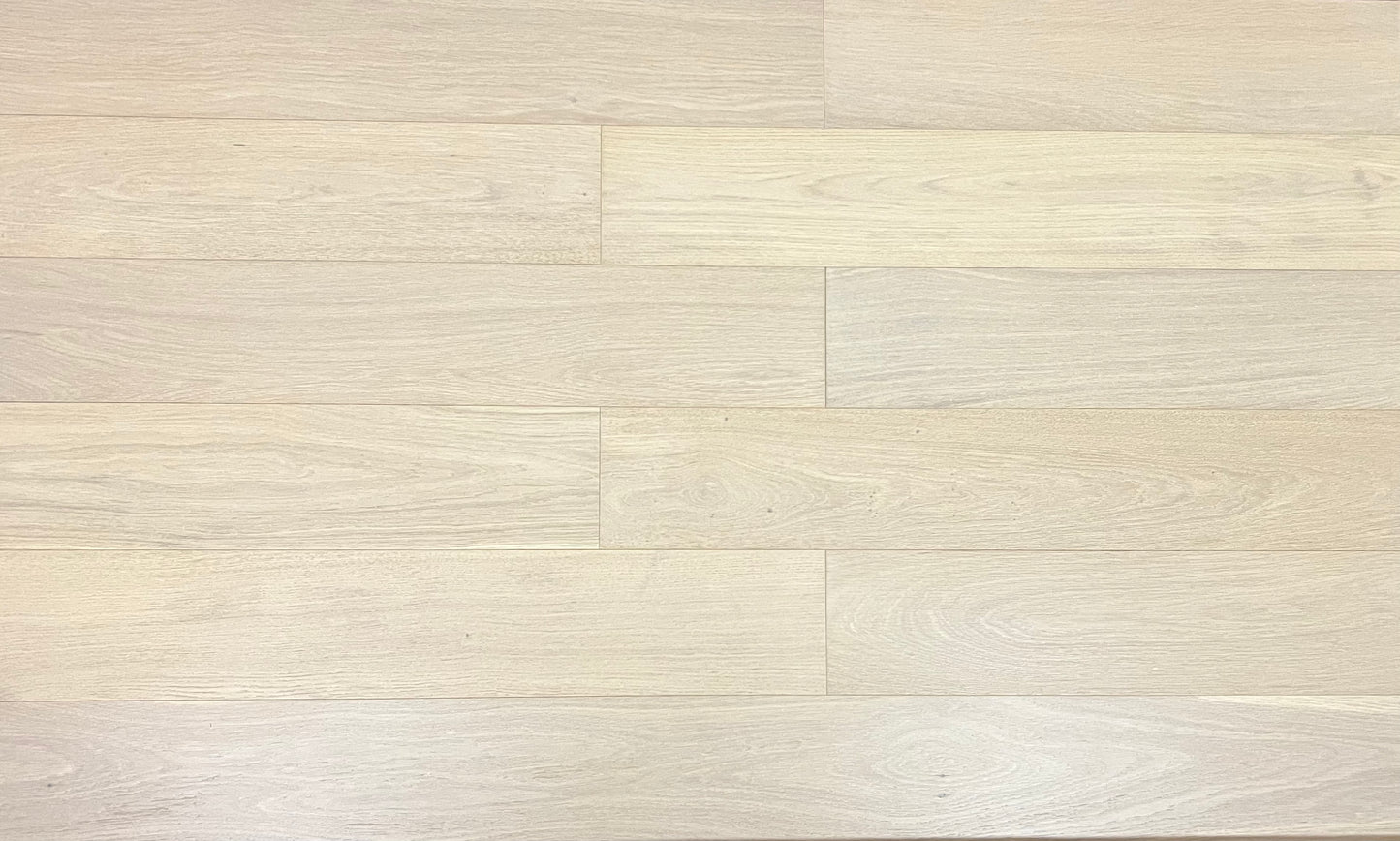7 1/2" x 3/8" Engineered White Oak Mia Hardwood Flooring close up.