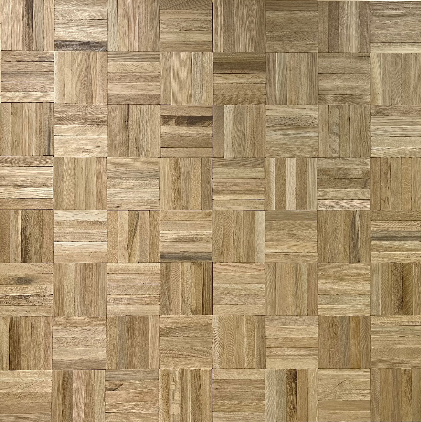 Unfinished White Oak 5-Slat Parquet Hardwood Flooring 4 tiles pushed together