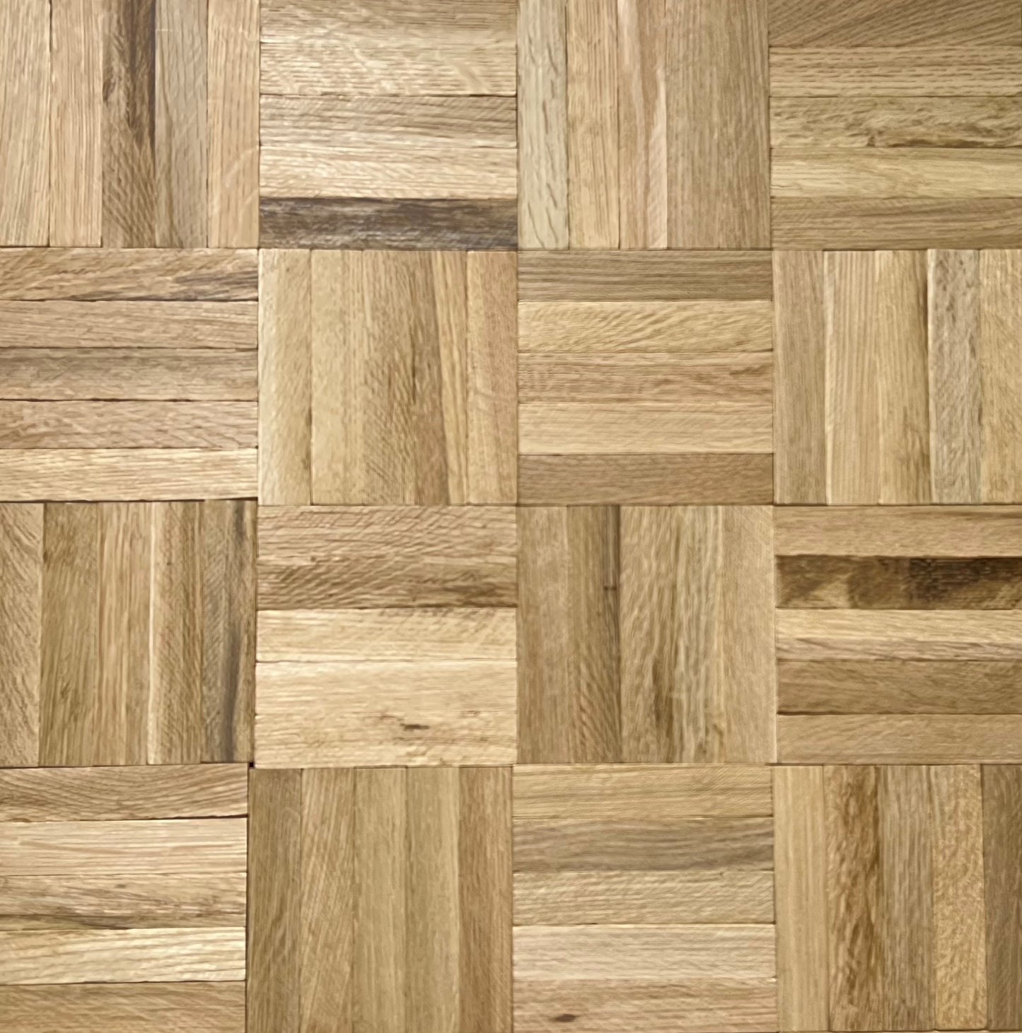 Unfinished White Oak 5-Slat Parquet Hardwood Flooring close up