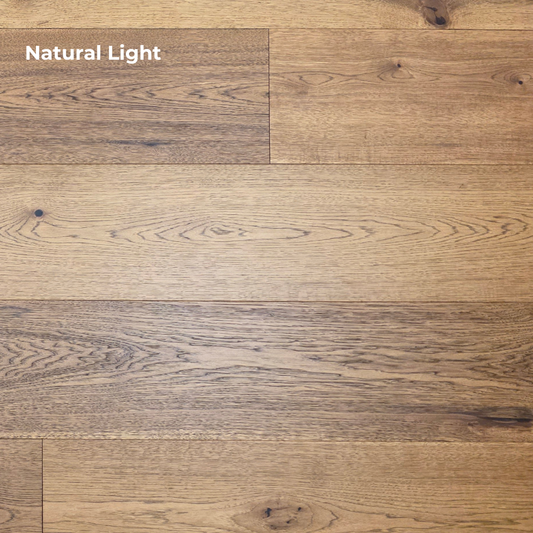 9 1/2" x 5/8" Engineered Hickory Andrews Hardwood Flooring shown in natural lighting