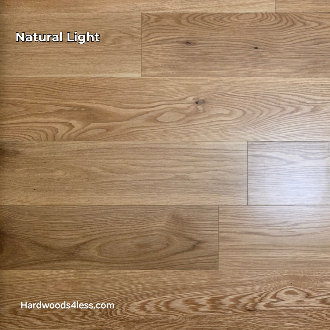 7" x 1/2" Engineered White Oak Natural Hardwood Flooring. Shown in natural lighting.