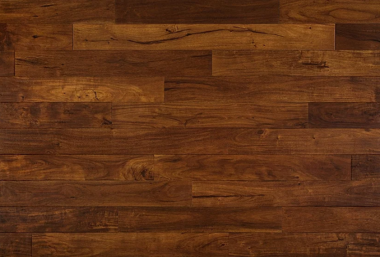 4 3/4" x 9/16" Engineered Acacia Toffee Hand-Scraped Hardwood Flooring close up