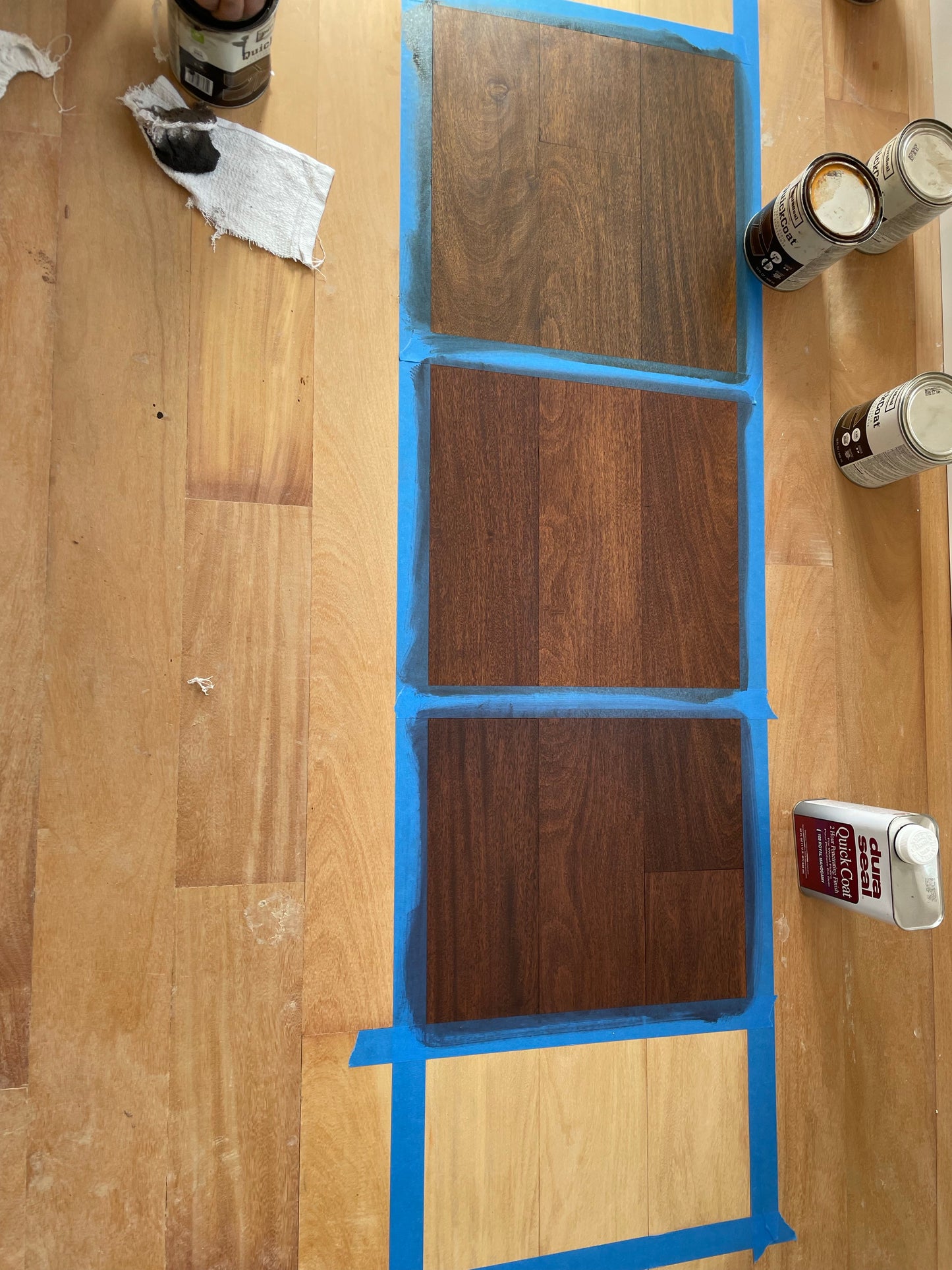 3 1/4" x 3/4" Unfinished Garapa Select & Better Hardwood Flooring shown with some stain options