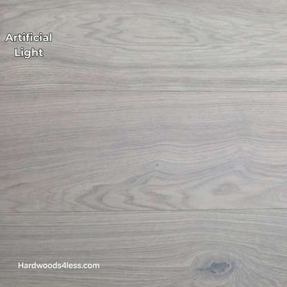 10.67" x 7/16" Modernized Engineered European Oak Corbusier Hardened Hardwood Flooring. Shown in artificial lighting. 