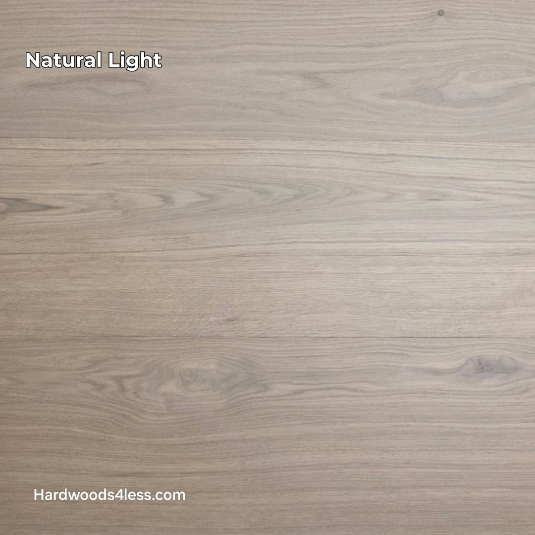 10.67" x 7/16" Modernized Engineered European Oak Foster Hardwood Flooring. Shown in natural lighting. This is a Laminate look alike. 