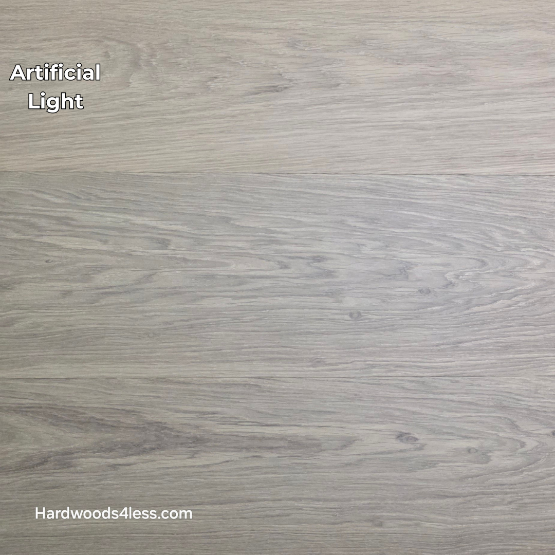 10.67" x 7/16" Modernized Engineered European Oak Gropius Hardened Hardwood Flooring. Shown in artificial lighting.