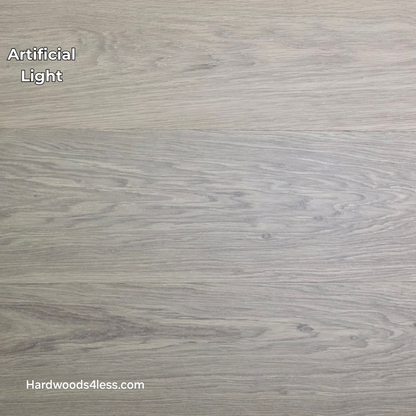 10.67" x 7/16" Modernized Engineered European Oak Gropius Hardened Hardwood Flooring. Shown in artificial lighting.