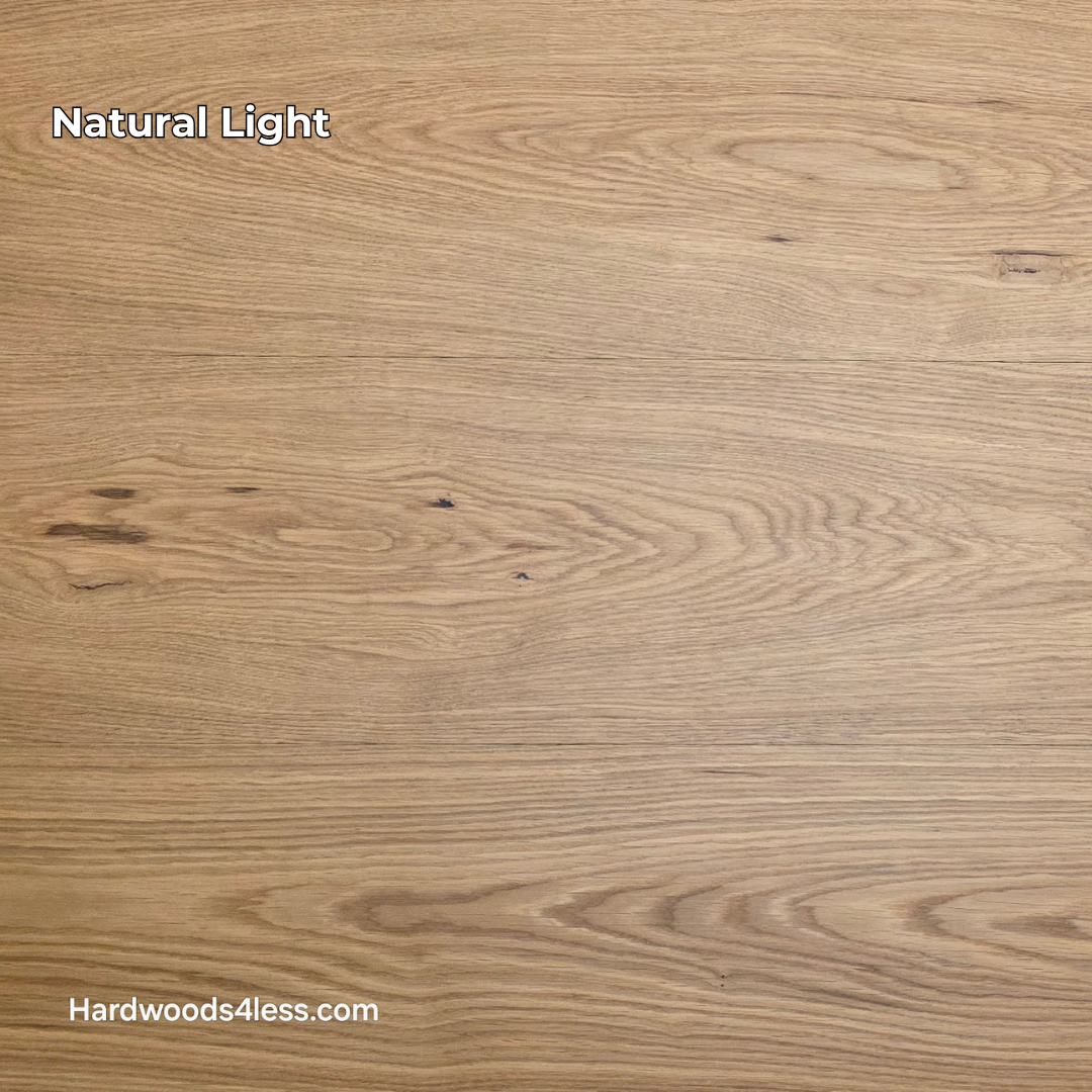 10.67" x 7/16" Modernized Engineered European Oak Hadid Hardened Hardwood Flooring.  Shown in natural lighting.