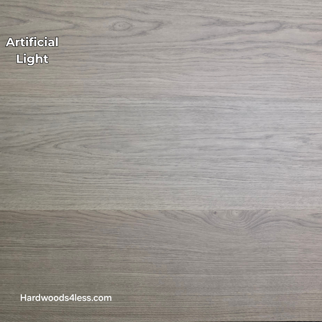 10.67" x 7/16" Modernized Engineered European Oak Khan hardened Hardwood Flooring. Shown in artificial lighting.