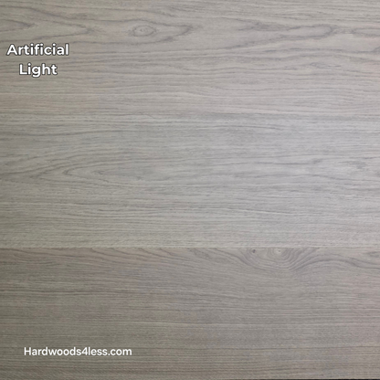 10.67" x 7/16" Modernized Engineered European Oak Khan hardened Hardwood Flooring. Shown in artificial lighting.