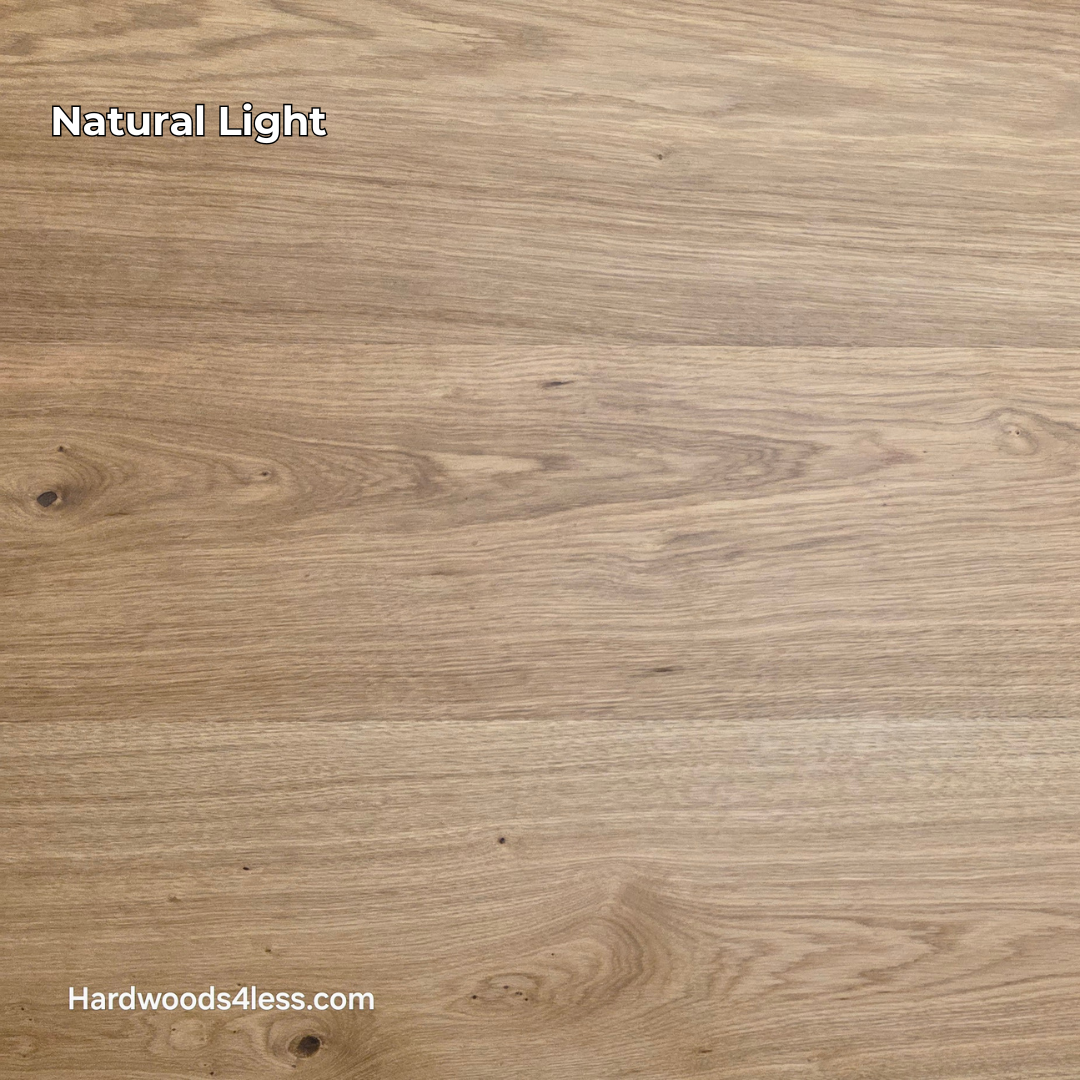 10.67" x 7/16" Modernized Engineered European Oak Wright Hardened Hardwood Flooring. Shown in natural; lighting.
