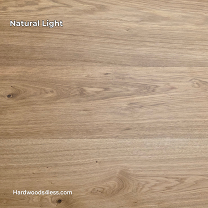 10.67" x 7/16" Modernized Engineered European Oak Wright Hardened Hardwood Flooring. Shown in natural; lighting.