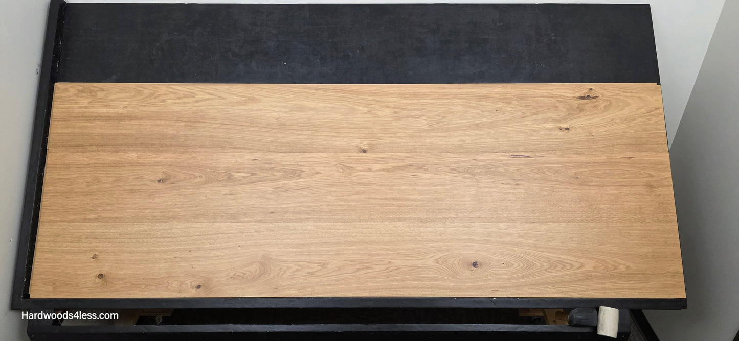 10.67" x 7/16" Modernized Engineered European Oak Wright Hardened Hardwood Flooring. Shown on a black shooting table. Shot from center.