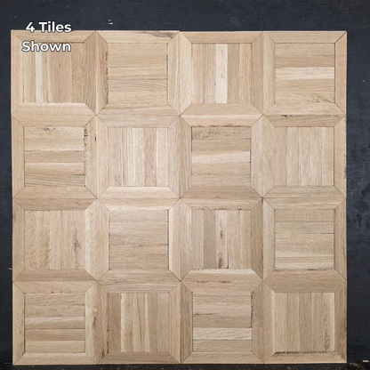13 5/16" x 13 5/16" x 5/16" Unfinished White Oak Monticello Parquet Flooring. Shown as 4 tiles. 