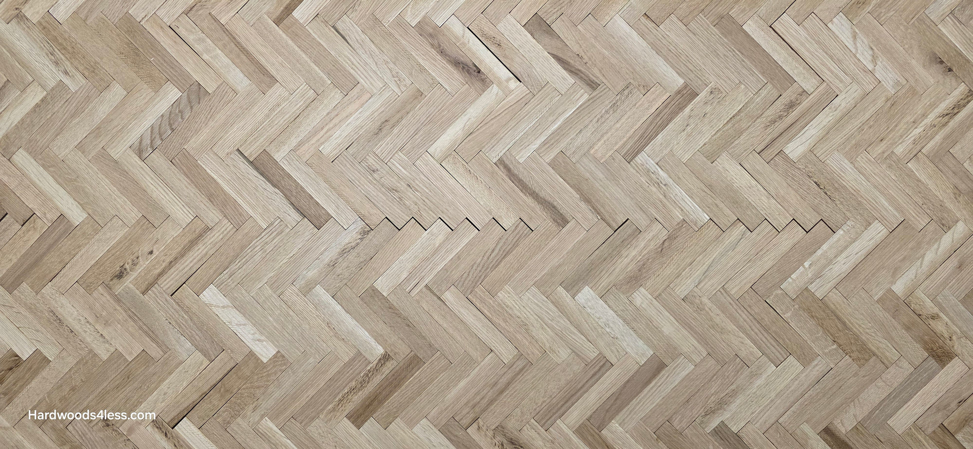 14 1/8" x 18 1/8" x 5/16" Unfinished White Oak Herringbone Parquet Flooring. 6 tiles close up.