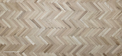 14 1/8" x 18 1/8" x 5/16" Unfinished White Oak Herringbone Parquet Flooring. 6 tiles close up.