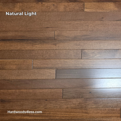 2 1/4" x 3/4" Hickory Nubuck Hardwood Flooring shown in natural lighting.