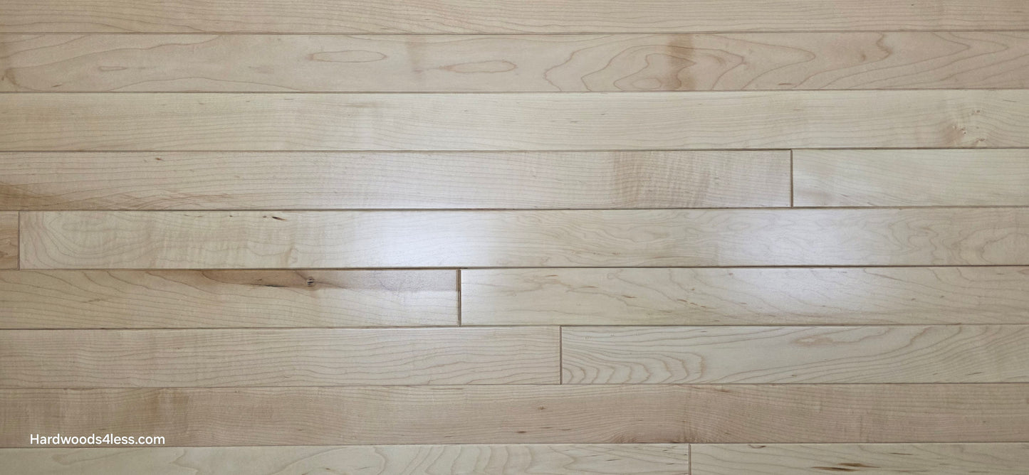 2 14 x 34 Natural Northern Maple Common & Better Hardwood Flooring. Close up.