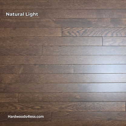 2 1/4" x 3/4" Solid Oak Modica Hardwood Flooring. Shown in natural lighting.