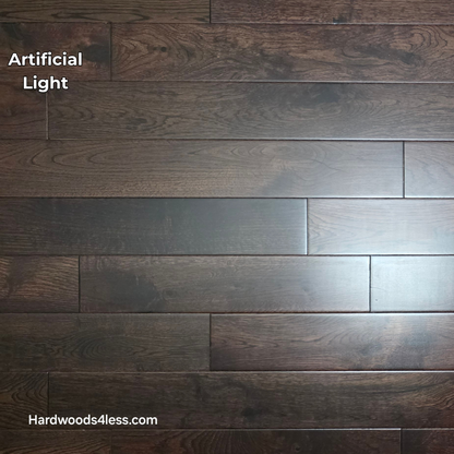 3 1/2" x 3/4" Solid White Oak Ristretto Hardwood Flooring. Shown in artificial lighting. 