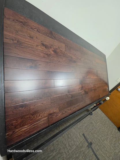 3 1/2" x 3/4" Solid White Oak Ristretto Hardwood Flooring. Shown on a black shooting table. Shot from steep left.