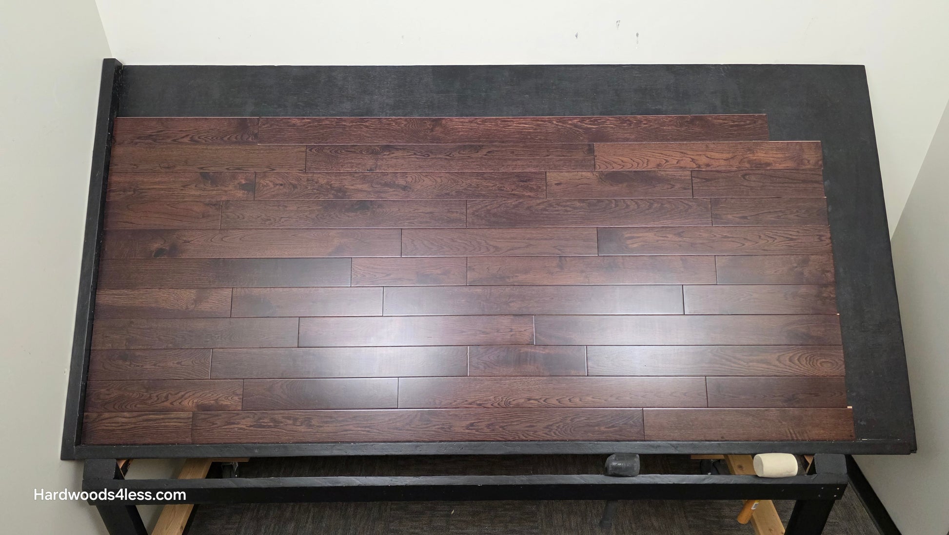 3 1/2" x 3/4" Solid White Oak Ristretto Hardwood Flooring. Shown on a black shooting table. Shot from Center. 