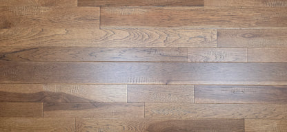 3 1/4", 4", 5" Mixed Width Engineered Hickory Regal Helm Hardwood Flooring Close up.