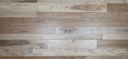 3 1/4", 4", 5" Mixed Width Engineered Hickory Windlass Hardwood Flooring close up.