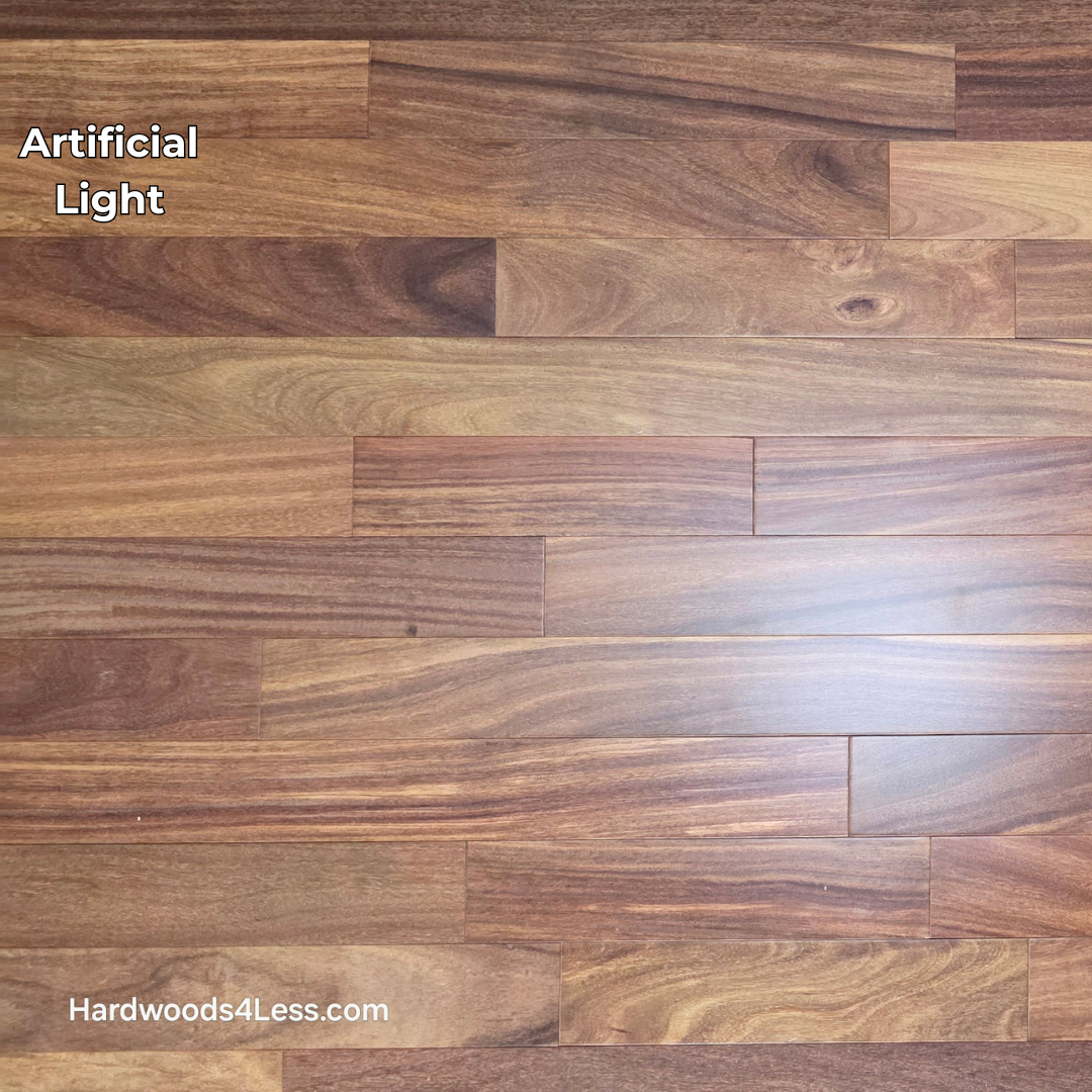 3 1/4" x 3/4" Brazilian Red Teak (Cumaru) Hardwood Flooring. Shown in artificial lighting.