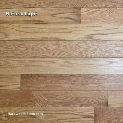 3 1/4" x 3/4" Red Oak Natural Common & Better Low Gloss Hardwood Flooring. shown in natural lighting. 