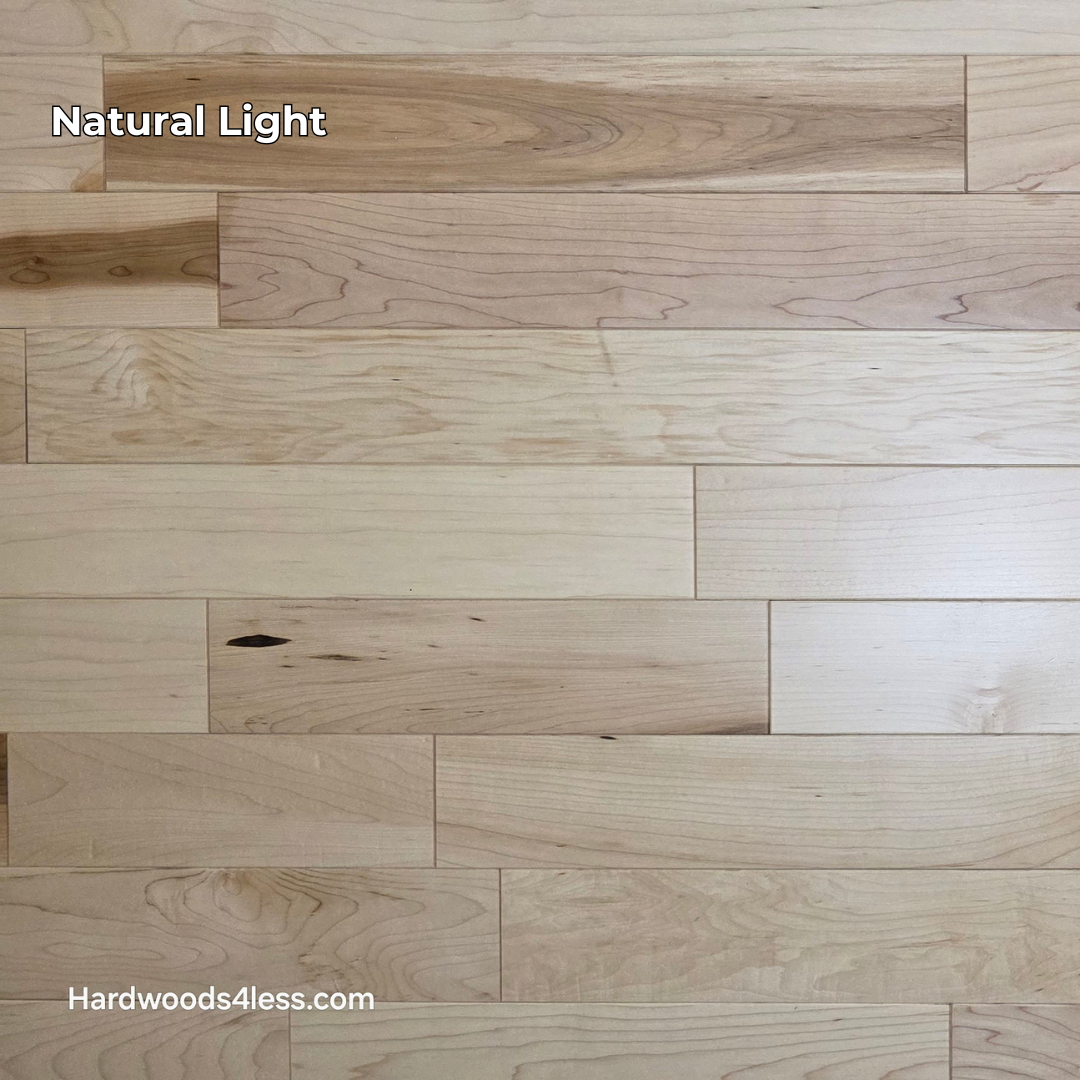3 1/4" x 3/4" Solid Maple Natural Rustic Shorts Hardwood Flooring. Shown in natural lighting.