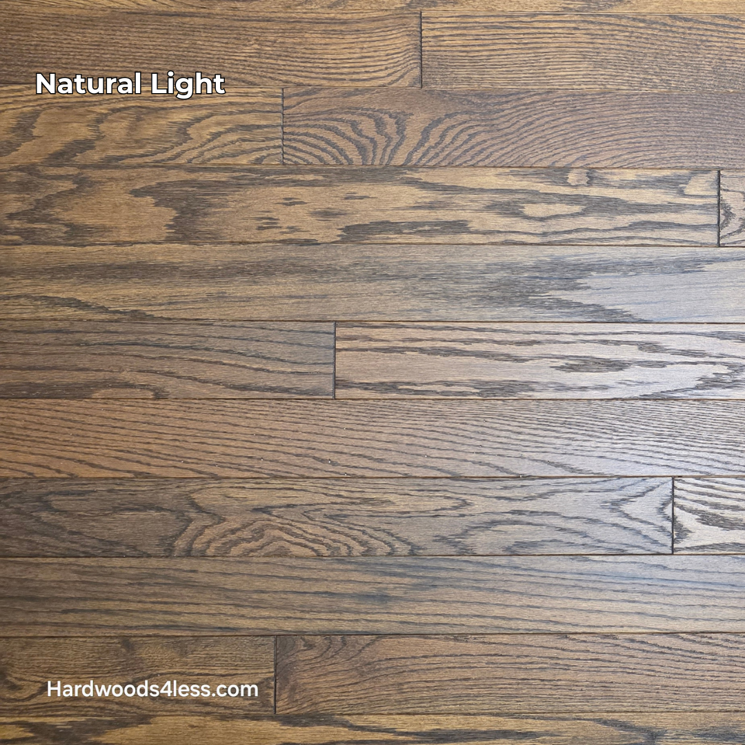 3 1/4" x 3/4" Solid Red Oak Bronze Hardwood Flooring. Shown in natural lighting. 