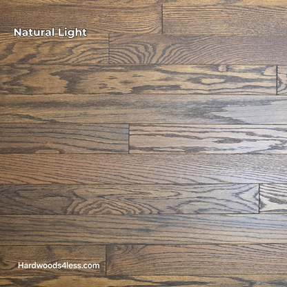 3 1/4" x 3/4" Solid Red Oak Bronze Hardwood Flooring. Shown in natural lighting. 